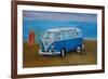 The Blue Volkswagen Bulli Surf Bus with Surf Board-Martina Bleichner-Framed Premium Giclee Print