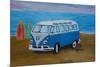 The Blue Volkswagen Bulli Surf Bus with Surf Board-Martina Bleichner-Mounted Premium Giclee Print