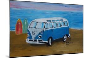 The Blue Volkswagen Bulli Surf Bus with Surf Board-Martina Bleichner-Mounted Art Print