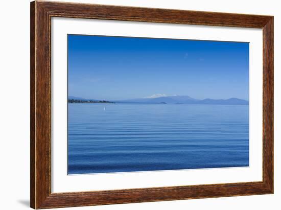The Blue Waters of Lake Taupo with the Tongariro National Park in the Background-Michael-Framed Photographic Print