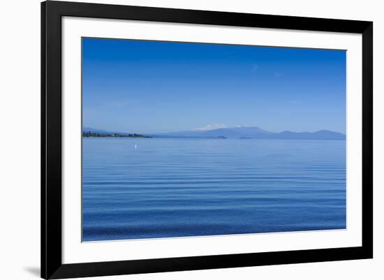 The Blue Waters of Lake Taupo with the Tongariro National Park in the Background-Michael-Framed Photographic Print