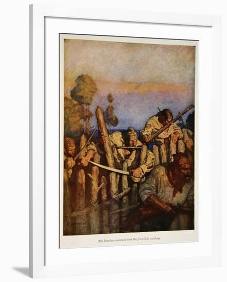 The boarders swarmed over the fence like monkeys, an illustration from 'Treasure Island' by Robert-Newell Convers Wyeth-Framed Giclee Print