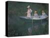 The Boat at Giverny (Or) the Norwegians, the Three Daughters of Mme. Hoschede-Claude Monet-Stretched Canvas