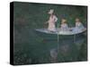 The Boat at Giverny (Or) the Norwegians, the Three Daughters of Mme. Hoschede-Claude Monet-Stretched Canvas