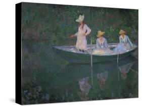 The Boat at Giverny (Or) the Norwegians, the Three Daughters of Mme. Hoschede-Claude Monet-Stretched Canvas