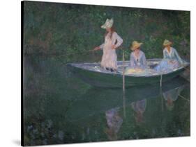 The Boat at Giverny (Or) the Norwegians, the Three Daughters of Mme. Hoschede-Claude Monet-Stretched Canvas