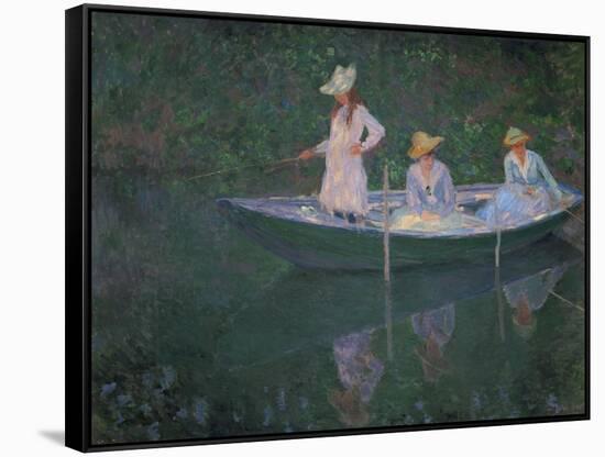 The Boat at Giverny (Or) the Norwegians, the Three Daughters of Mme. Hoschede-Claude Monet-Framed Stretched Canvas