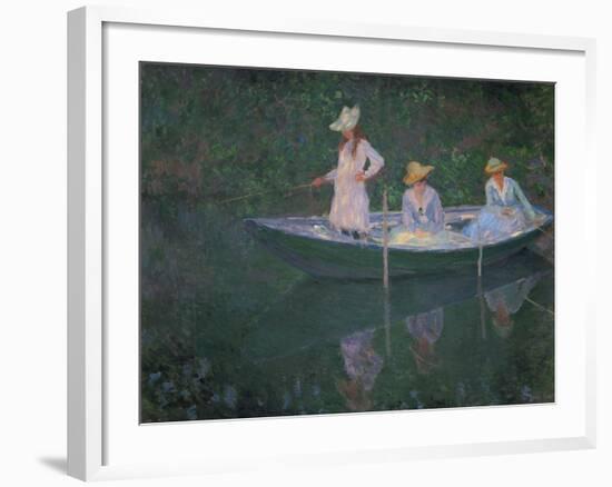 The Boat at Giverny (Or) the Norwegians, the Three Daughters of Mme. Hoschede-Claude Monet-Framed Giclee Print