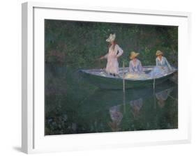 The Boat at Giverny (Or) the Norwegians, the Three Daughters of Mme. Hoschede-Claude Monet-Framed Giclee Print