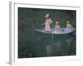 The Boat at Giverny (Or) the Norwegians, the Three Daughters of Mme. Hoschede-Claude Monet-Framed Giclee Print