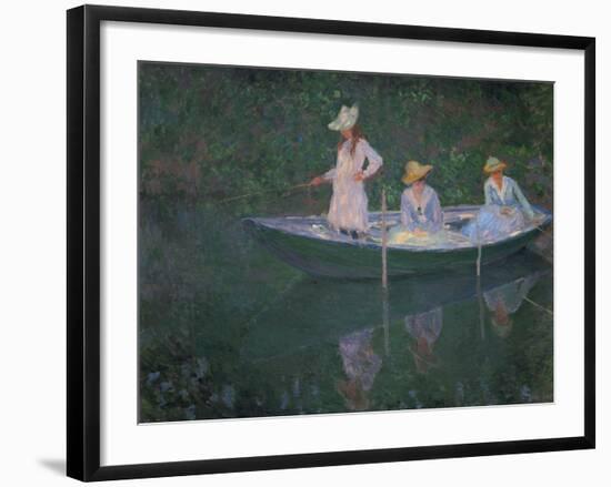 The Boat at Giverny (Or) the Norwegians, the Three Daughters of Mme. Hoschede-Claude Monet-Framed Giclee Print