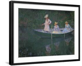 The Boat at Giverny (Or) the Norwegians, the Three Daughters of Mme. Hoschede-Claude Monet-Framed Giclee Print