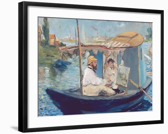 The Boat, (Claude Monet in His Floating Studio), 1874-Edouard Manet-Framed Giclee Print