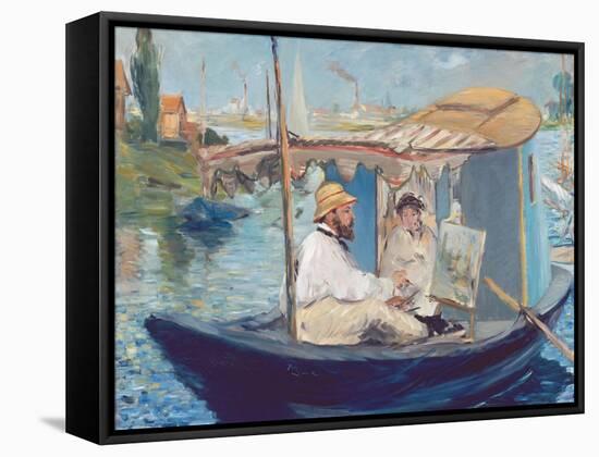 The Boat, (Claude Monet in His Floating Studio), 1874-Edouard Manet-Framed Stretched Canvas