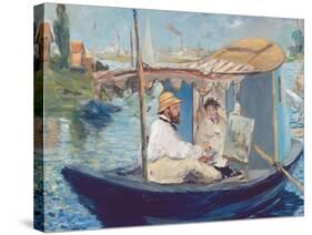 The Boat, (Claude Monet in His Floating Studio), 1874-Edouard Manet-Stretched Canvas