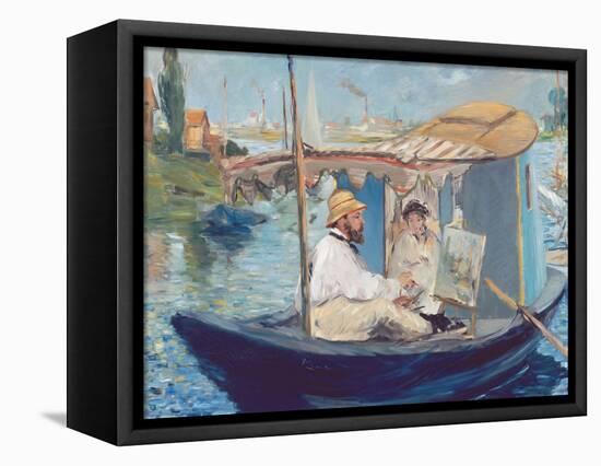 The Boat, (Claude Monet in His Floating Studio), 1874-Edouard Manet-Framed Stretched Canvas