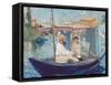 The Boat, (Claude Monet in His Floating Studio), 1874-Edouard Manet-Framed Stretched Canvas