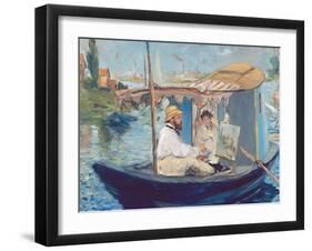 The Boat, (Claude Monet in His Floating Studio), 1874-Edouard Manet-Framed Giclee Print