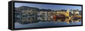 The boat filled harbour and mountains with mirror reflection, Kyrenia (Girne)-Stuart Black-Framed Stretched Canvas