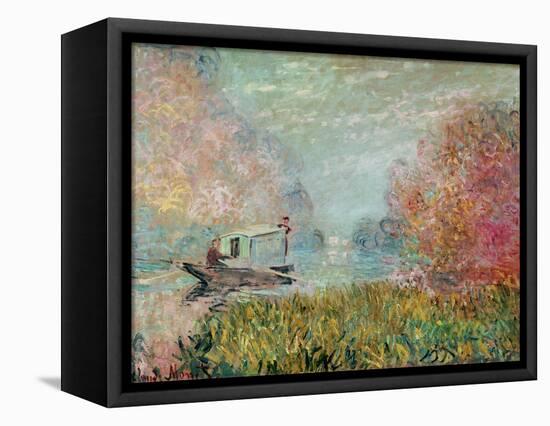 The Boat Studio on the Seine, 1875-Claude Monet-Framed Stretched Canvas