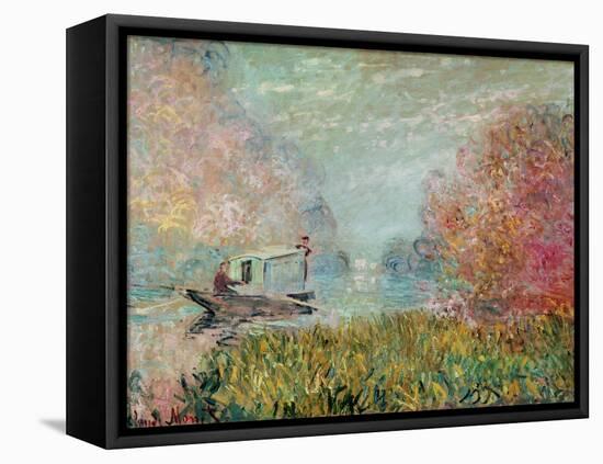The Boat Studio on the Seine, 1875-Claude Monet-Framed Stretched Canvas