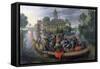 The Boating Party, Satirical Scene with Cats and Monkeys as Humans-Sebastian Vrancx-Framed Stretched Canvas