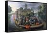 The Boating Party, Satirical Scene with Cats and Monkeys as Humans-Sebastian Vrancx-Framed Stretched Canvas