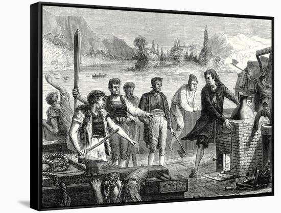 The Boatmen of the Weser Chop Papin's Steamboat in Pieces-null-Framed Stretched Canvas
