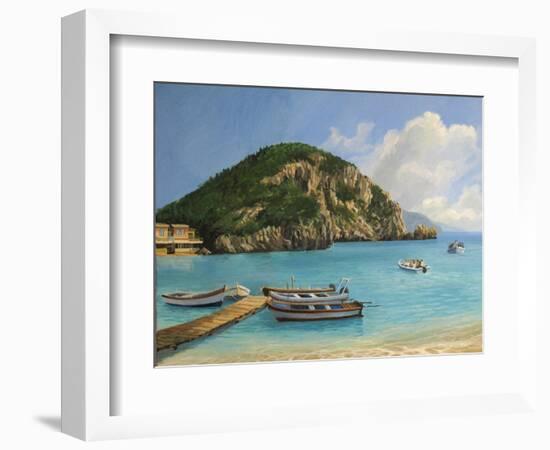 The Boats Of Paleokastritsa-kirilstanchev-Framed Art Print