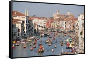 The boats of the historical procession for the historical Regatta on the Grand Canal of Venice-Carlo Morucchio-Framed Stretched Canvas