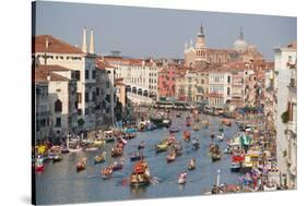 The boats of the historical procession for the historical Regatta on the Grand Canal of Venice-Carlo Morucchio-Stretched Canvas