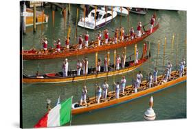 The boats of the historical procession for the historical Regatta on the Grand Canal of Venice-Carlo Morucchio-Stretched Canvas