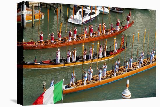 The boats of the historical procession for the historical Regatta on the Grand Canal of Venice-Carlo Morucchio-Stretched Canvas