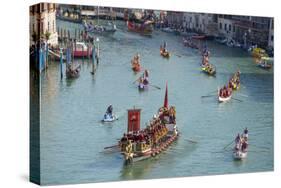 The boats of the historical procession for the historical Regatta on the Grand Canal of Venice-Carlo Morucchio-Stretched Canvas