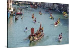 The boats of the historical procession for the historical Regatta on the Grand Canal of Venice-Carlo Morucchio-Stretched Canvas