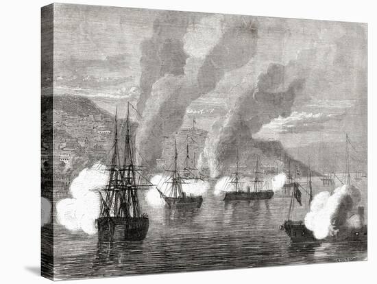 The Bombardment of Valparaiso on 31 March 1866, from 'L'Univers Illustré', 1866-null-Stretched Canvas