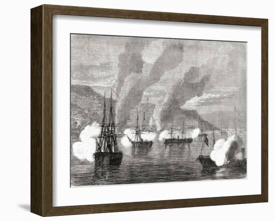 The Bombardment of Valparaiso on 31 March 1866, from 'L'Univers Illustré', 1866-null-Framed Giclee Print