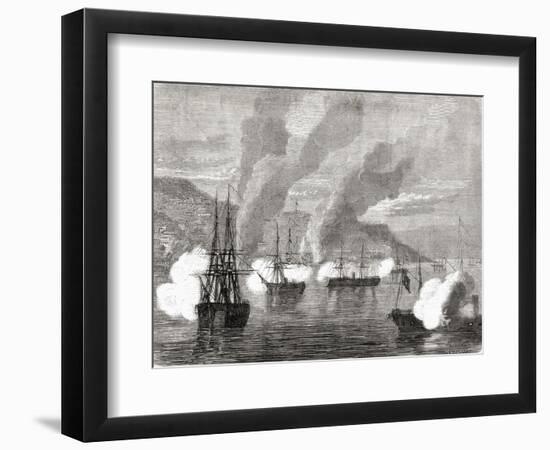 The Bombardment of Valparaiso on 31 March 1866, from 'L'Univers Illustré', 1866-null-Framed Giclee Print