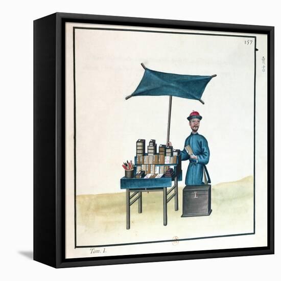 The Book Seller, from a Book on the Street Calls of Peking, C.1785 (W/C and Gouache on Paper)-French-Framed Stretched Canvas