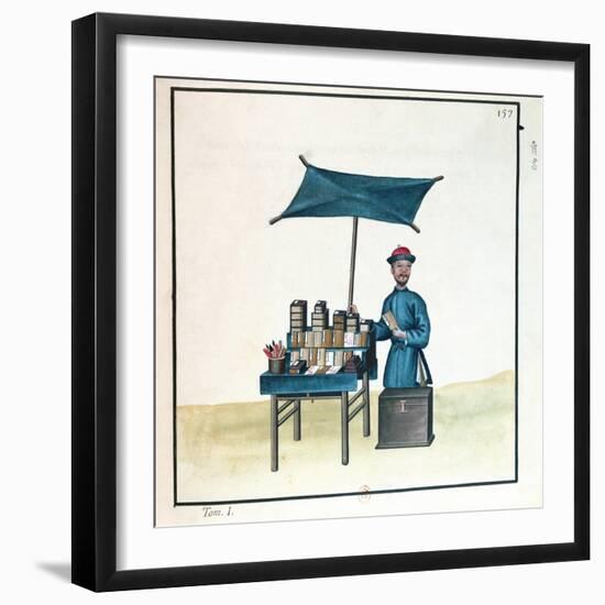 The Book Seller, from a Book on the Street Calls of Peking, C.1785 (W/C and Gouache on Paper)-French-Framed Giclee Print