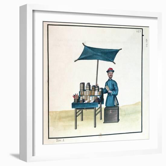The Book Seller, from a Book on the Street Calls of Peking, C.1785 (W/C and Gouache on Paper)-French-Framed Giclee Print