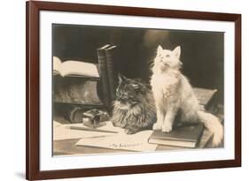 The Bookkeepers, Cats on Desk-null-Framed Art Print
