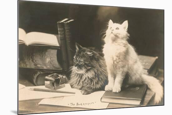 The Bookkeepers, Cats on Desk-null-Mounted Art Print