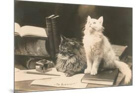 The Bookkeepers, Cats on Desk-null-Mounted Art Print
