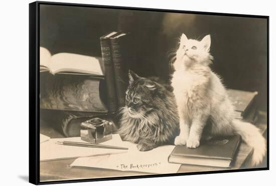 The Bookkeepers, Cats on Desk-null-Framed Stretched Canvas