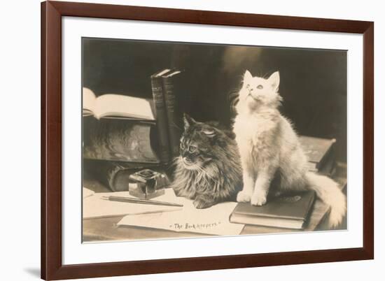 The Bookkeepers, Cats on Desk-null-Framed Premium Giclee Print