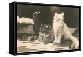 The Bookkeepers, Cats on Desk-null-Framed Stretched Canvas