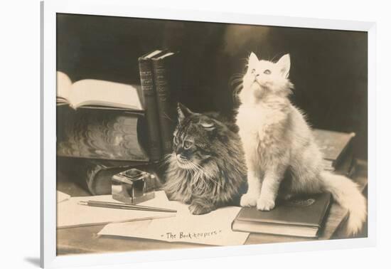 The Bookkeepers, Cats on Desk-null-Framed Art Print