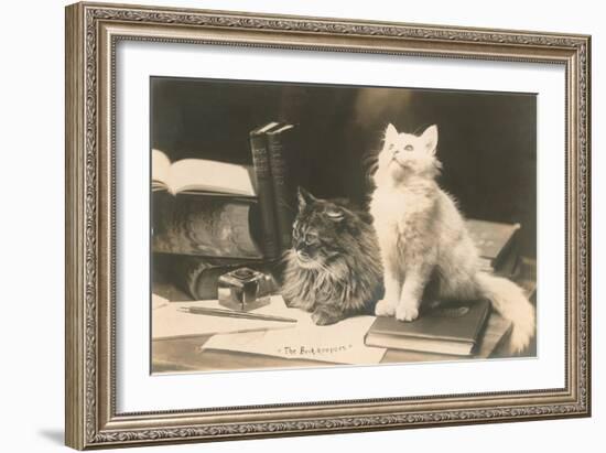 The Bookkeepers, Cats on Desk-null-Framed Art Print