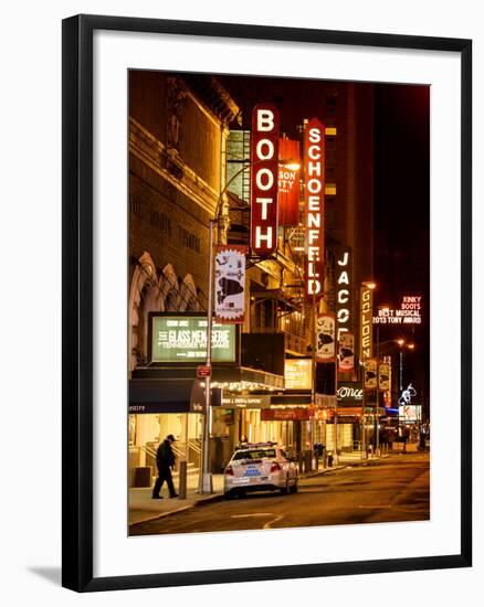 The Booth Theatre at Broadway - Urban Street Scene by Night with a NYPD Police Car - Manhattan-Philippe Hugonnard-Framed Photographic Print